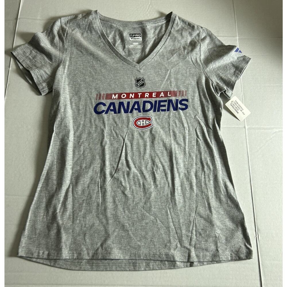 Authentic Pro Fanatics Montreal Canadiens NHL Womans V Neck Shirt gray Medium‎
